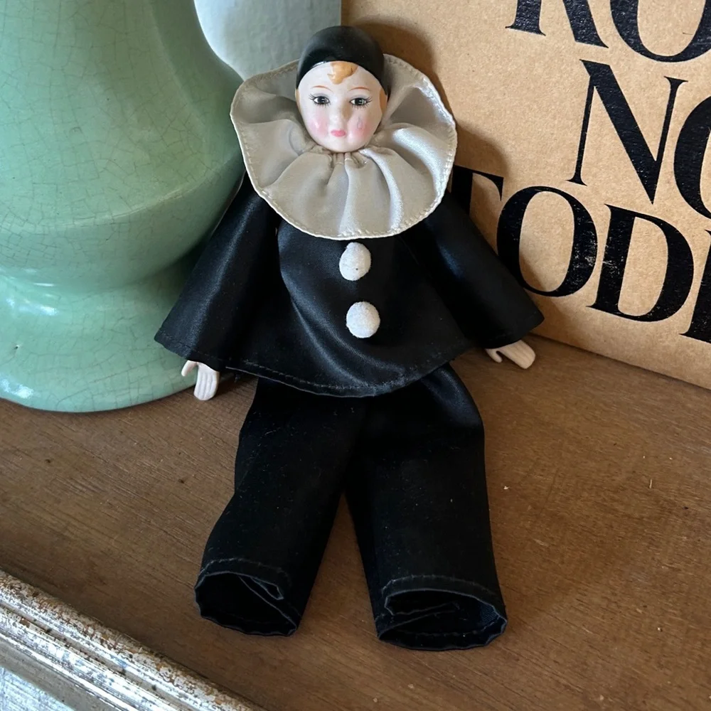 Vintage Pierrot Porcelain Harlequin Jester Clown Doll